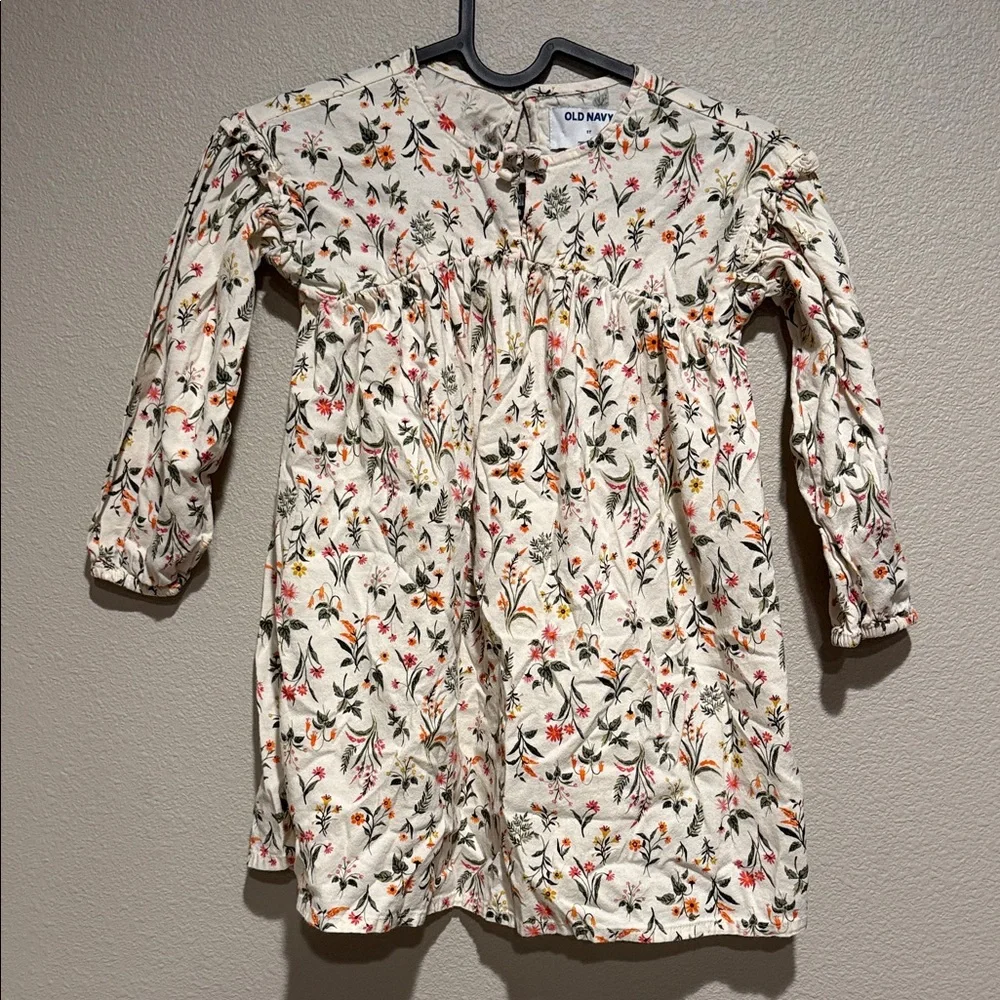 Old Navy‎ Girls Cream Floral Swing Dress Prairie Boho Cotton Sz 5T Long Sleeve